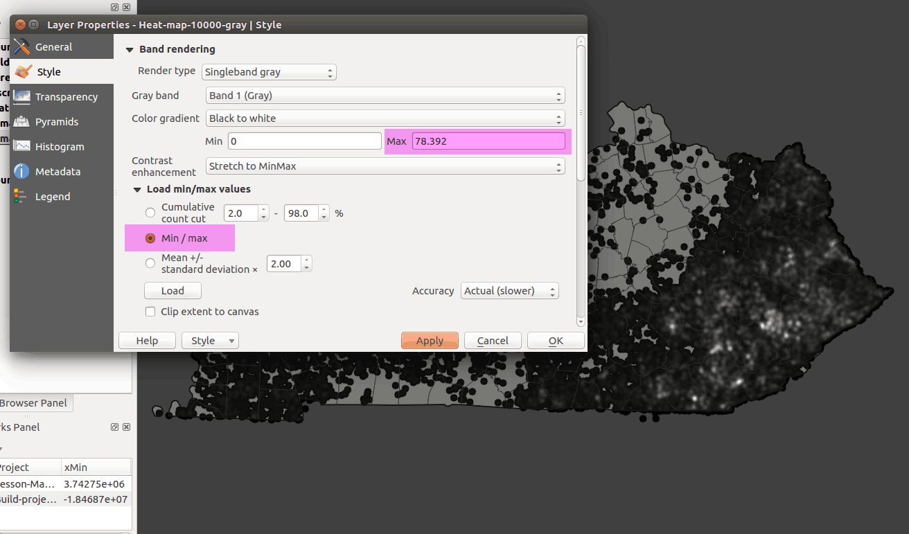 Adjust raster settings to show full range of values to symbolize